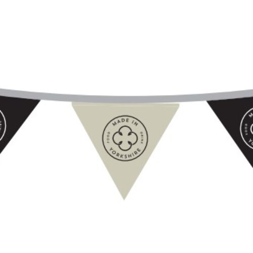 yorkshire mark branded bunting with alternating colours and made in yorkshire logo